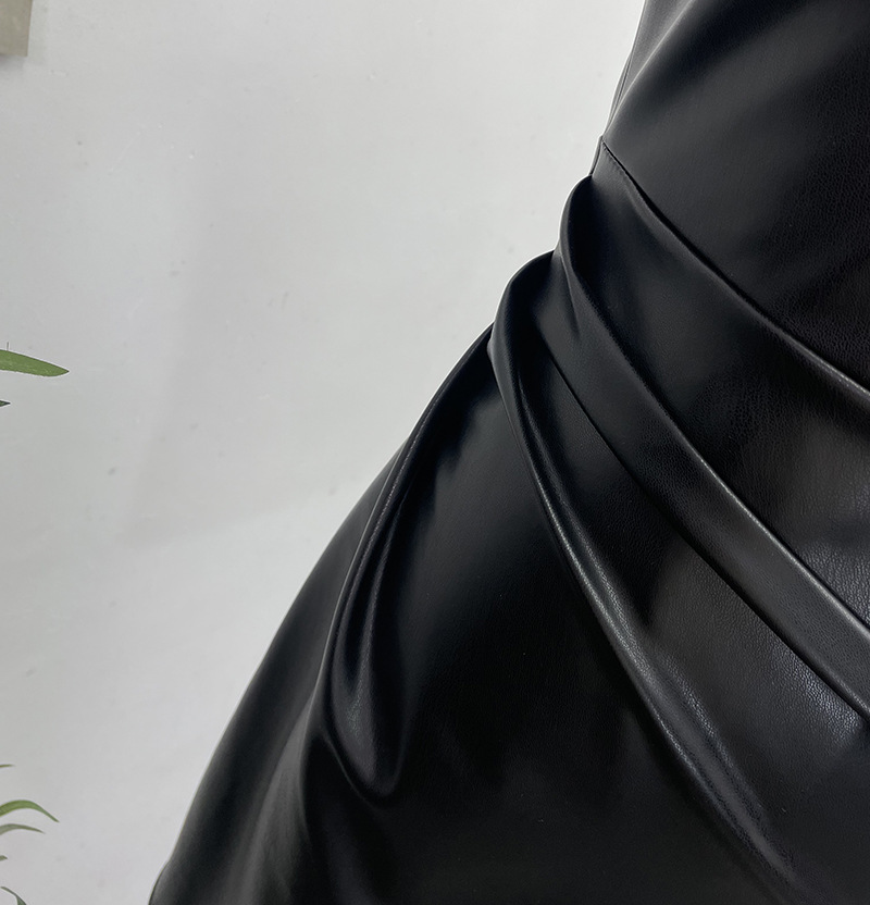 Chest Pad Halter Spaghetti Straps Dress Sexy Slim Fit Ruffle Hip Faux Leather Sexy 11 Chest Pad Halter Spaghetti Straps Dress Sexy Slim Fit Ruffle Hip Faux Leather Sexy