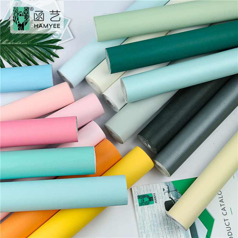 加厚自贴北欧风墙纸贴纸pvc墙布莫兰迪纯色素色壁纸自粘wallpaper
