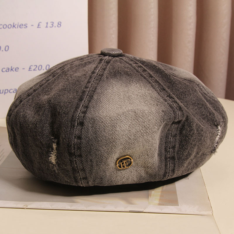 Hacer viejos agujeros agujeros sombrero de ocho ángulos mujer boina vaquero lavado primavera y verano red sombrero de nube retro muestra la cara pequeño sombrero pintor