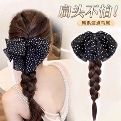かつらのポニーテールの女性の波の点の蝶結びのお下げのシミュレーションの髪飾りのクリップの麻のお下げの自然な低いポニーテールのかつら