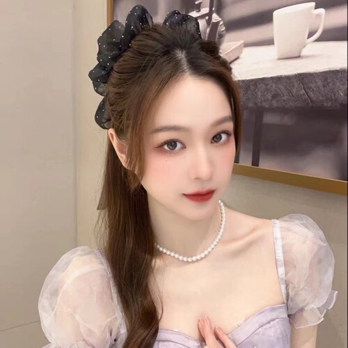Forest style streamers, mesh bows, marshmallow clips, half-tied hair clips for women on the back of the head, temperament shark clip headwear