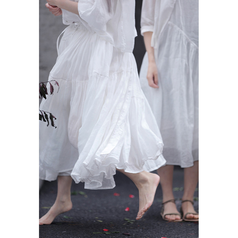 2022 Summer Style Artistic Sweet Color Lightweight Pure Ramie Breathable Elastic Waist Fairy Elegant Large Hem Skirt 2022 Summer Style Artistic Sweet Color Lightweight Pure Ramie Breathable Elastic Waist Fairy Elegant Large Hem Skirt