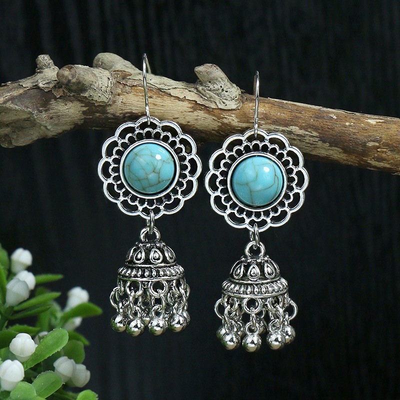 Casual Occasion 1 Pair Ethnic Style Geometric Plating Alloy Turquoise Drop Earrings