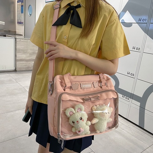Japanese Harajuku college style cute jk uniform bag transparent badge girl cartoon anime two-dimensional crossbody pain bag