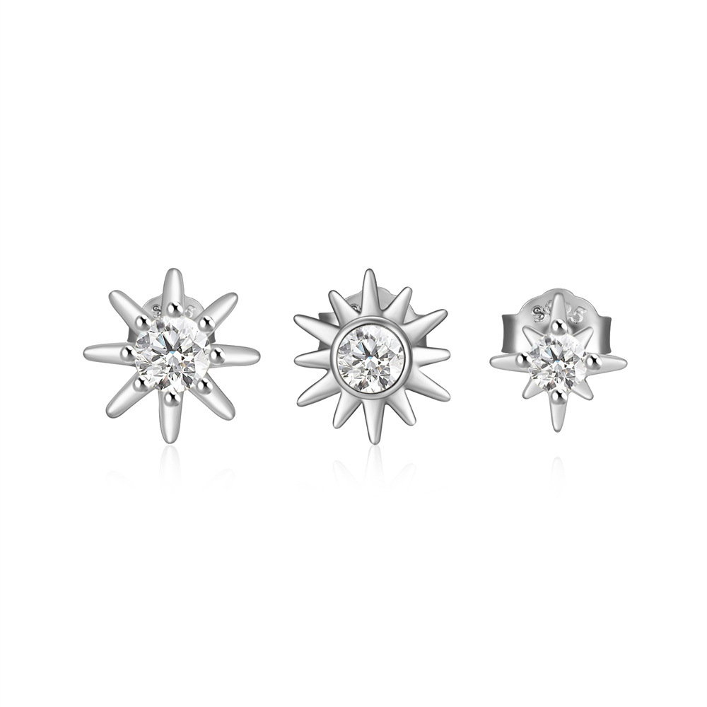 Juego De 3 Piezas Estilo IG Estilo Simple Brillante Estrella Enchapado Embutido Plata Esterlina Circón Pendientes display picture 10