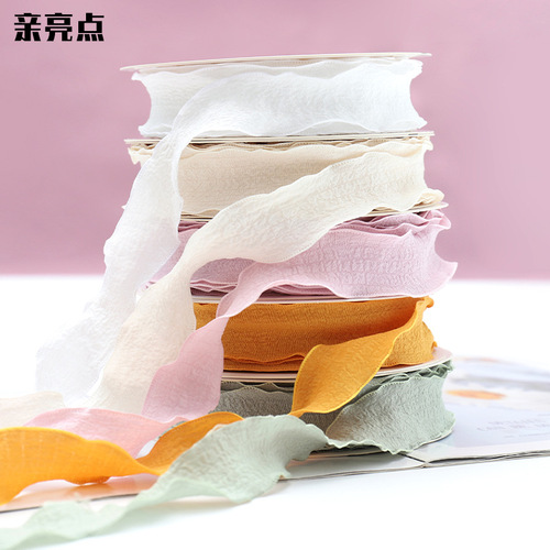 2.5CM lace pleated ribbon flowers bouquet decoration ribbon gift box diy packaging with florist supplies floral art
