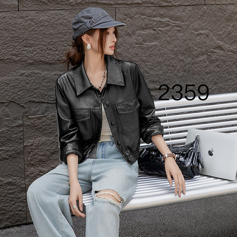 Genuine Brand Short Leather Jacket for Women, Early Autumn New Cool Style Long-Sleeved Motorcycle Jacket, Fashionable Sheepskin Top