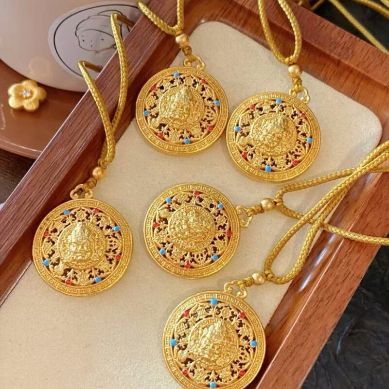 金店と同じスタイルの高色保持古代砂金卍福八宝コンパスペンダント銅金メッキ福コンパスペンダント卸売|undefined