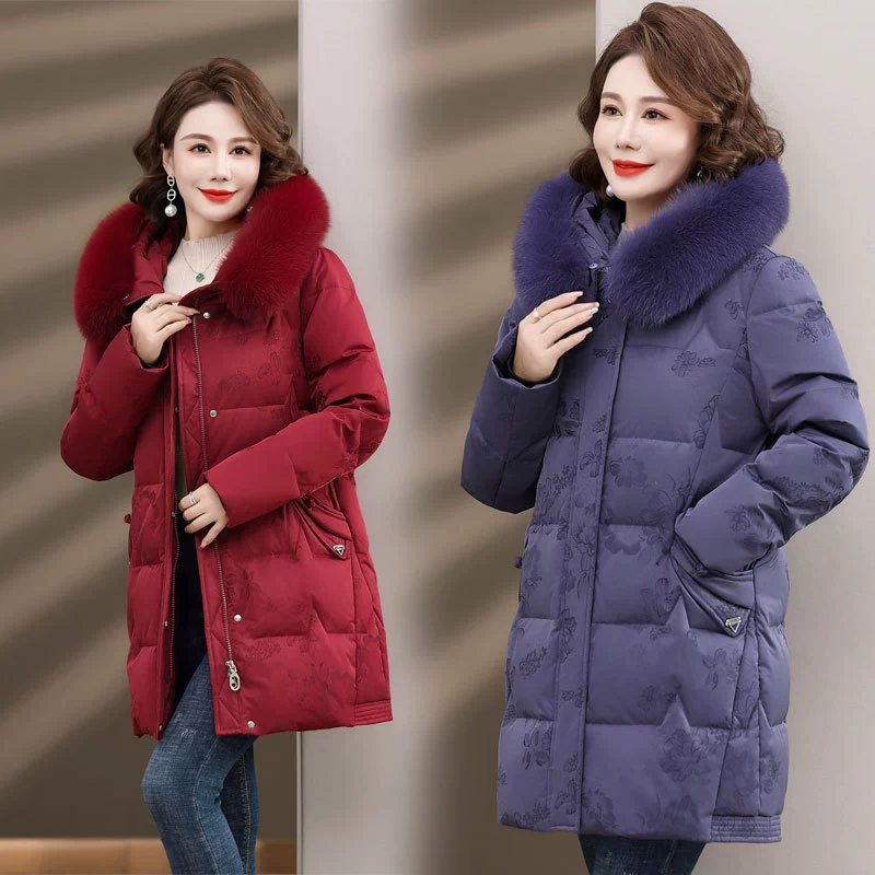 Зимний пуховик для матери в западном стиле, пальто средней длины, 2023, новая благородная куртка с хлопковой подкладкой для женщин среднего и пожилого возраста, женская модная одежда с хлопковой подкладкой