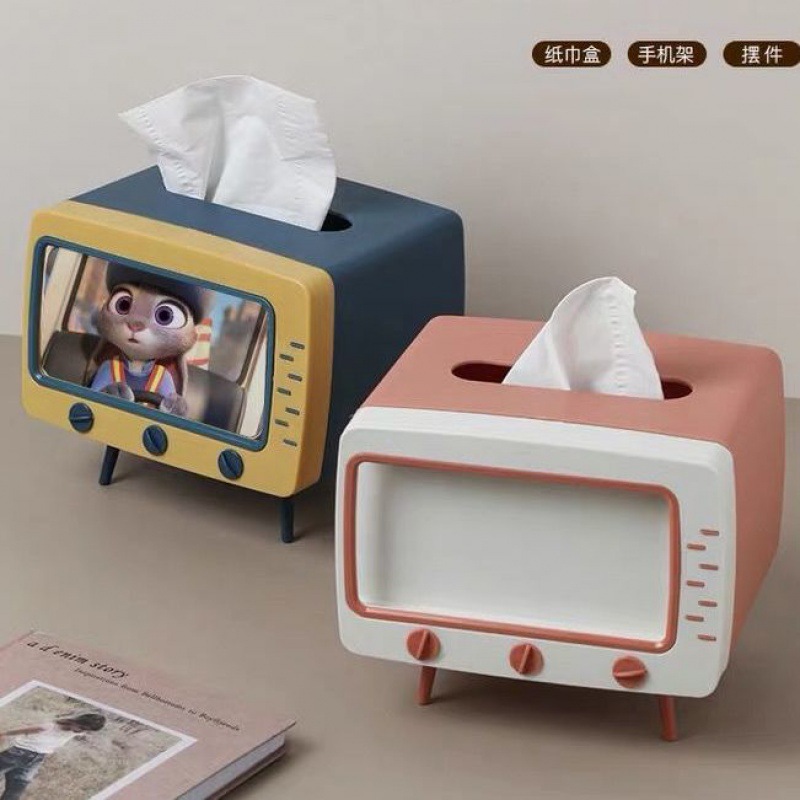 Caja de pañuelos multifuncional caja de pañuelos de escritorio creativa caja de pañuelos retro Internet popular caja de almacenamiento con soporte para teléfono móvil