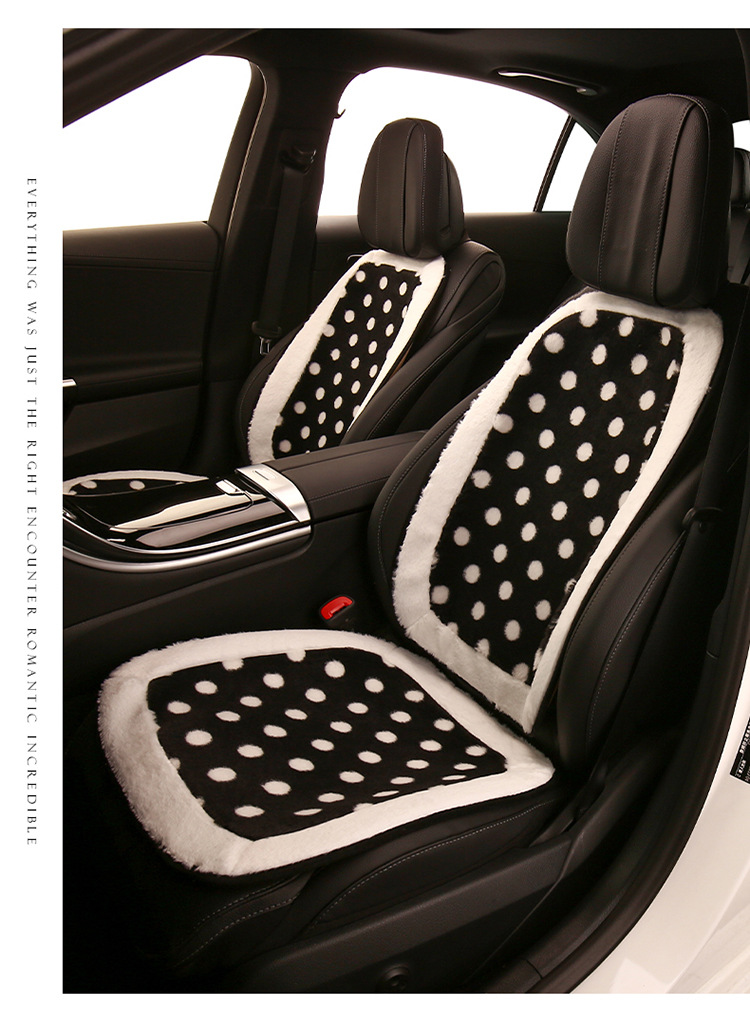 Car cushion winter short plush polka dot black and white cute women's car seat cushion seat cushion Internet celebrity polka dot seat cover