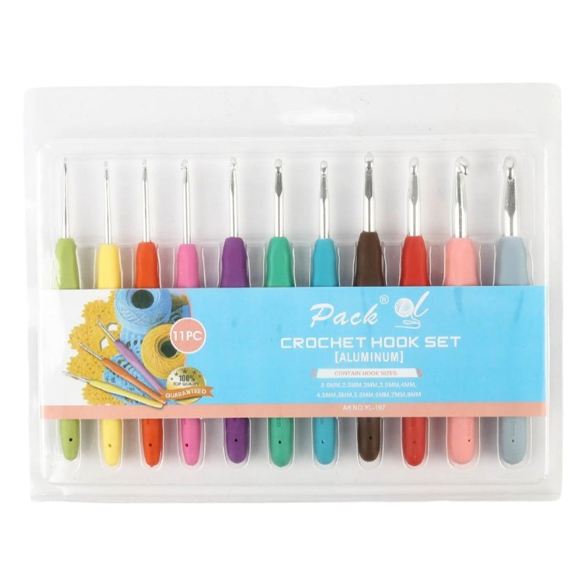 Tejido a mano de arco iris suave mango crochet TPR suave mango de ganchillo sólido suave mango de aluminio gancho de ganchillo traje de lana aguja