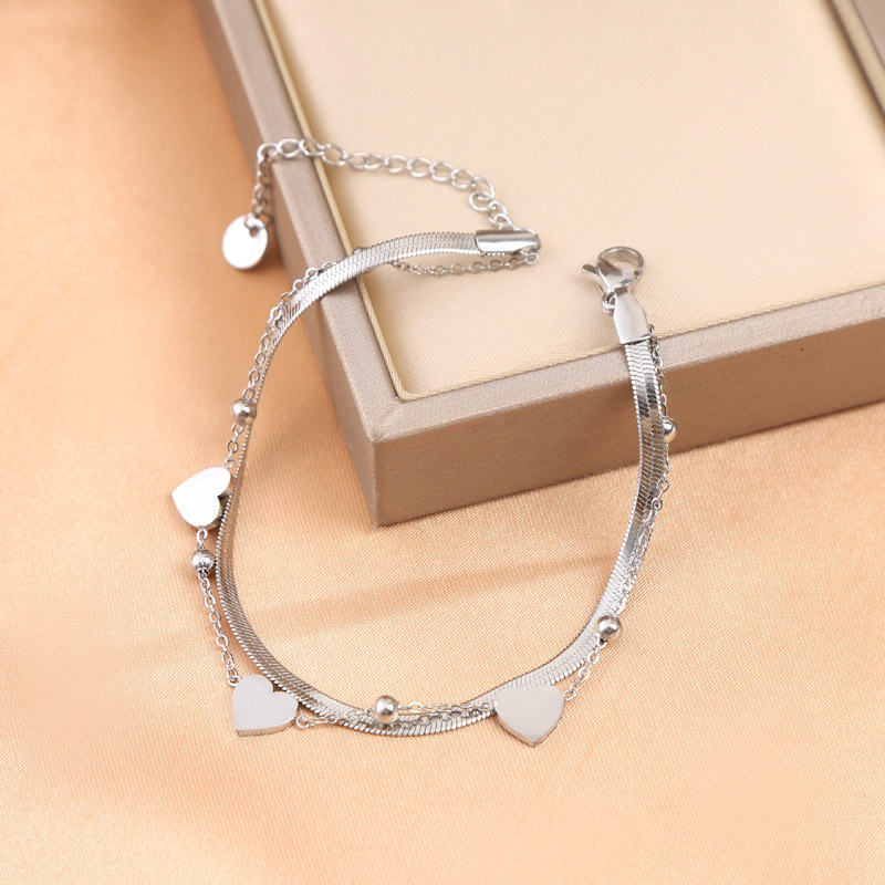 Nuevo nicho de diseño europeo y americano amor cadena doble superposición para usar pulsera de acero de titanio chapado en oro real moda versátil preservación de color image 5
