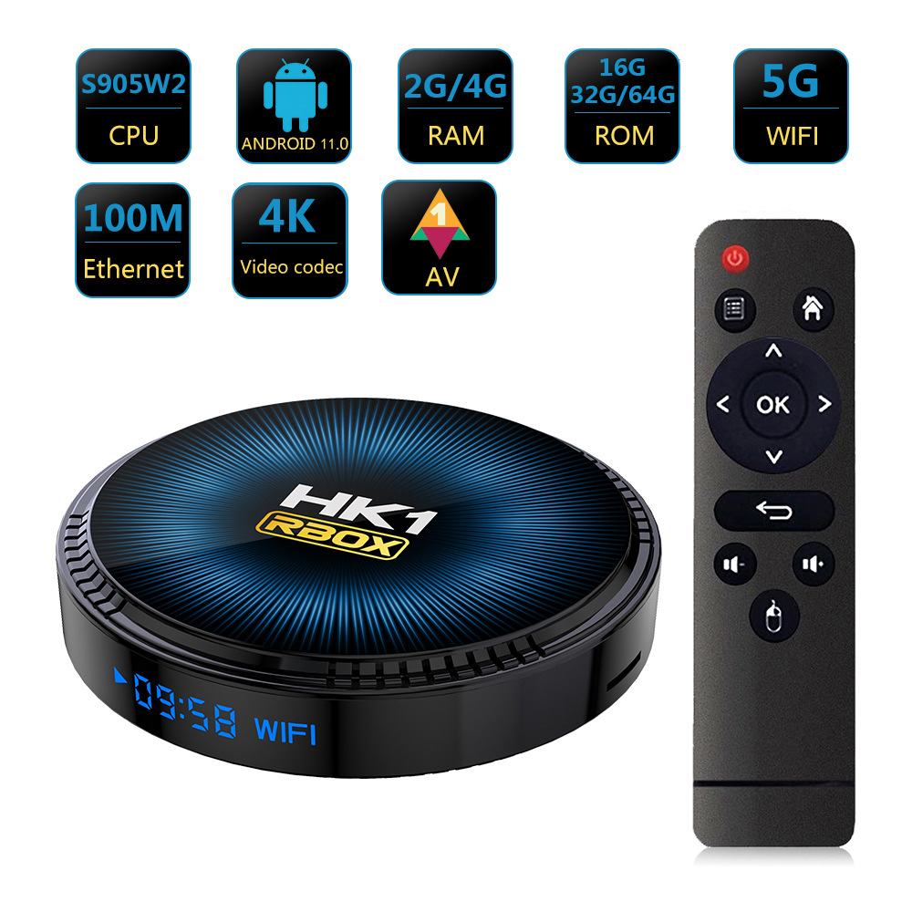 HK1 RBOX-W2安卓11 外贸机顶盒 TV BOX 网络播放器 S905W2 双wifi