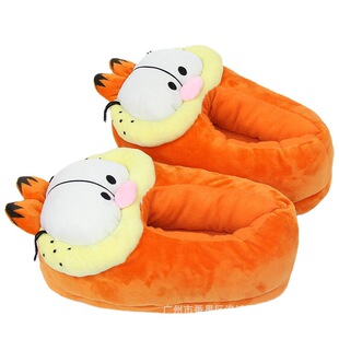 In stock cute cartoon orange cat plush slippers autumn and winter home warm couple cotton confinement shoes one-piece delivery