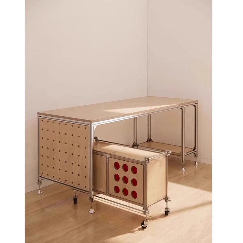 Birch Solid Wood Computer Desk Workbench Marine Board Office Desk Aluminum Profile Rectangular Table Integrated Under-Desk Cabinet