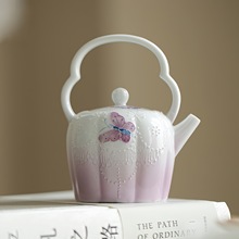 隐川堂玉泥手绘有田烧蝴蝶渐变紫提梁壶功夫茶具球孔过滤陶瓷茶壶