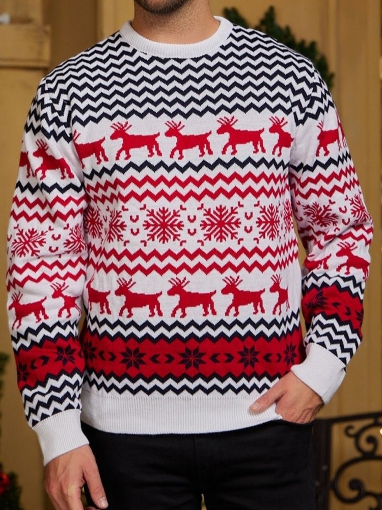 Suéter Navideño con Copos de Nieve de Amazon, Popular en 2026, Otoño e Invierno, Informal, para Parejas, Cuello Redondo, Tejido de Punto