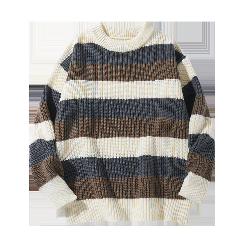 Maglione a righe da uomo – Morbido pullover a maniche lunghe con scollo rotondo, vestibilità comoda e casual per autunno e inverno_voghion.com