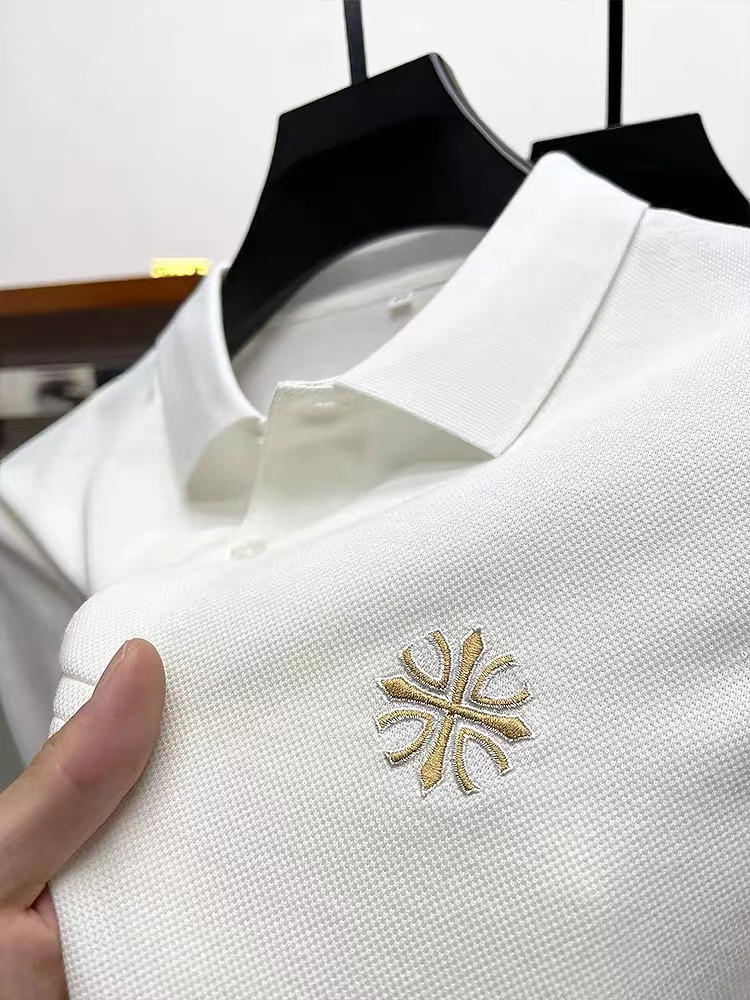 Linm Single Bordado Pérola Moída Algodão Puro Camiseta Manga Longa Polo de Marca de Alta Qualidade Masculina Outono_voghion.com