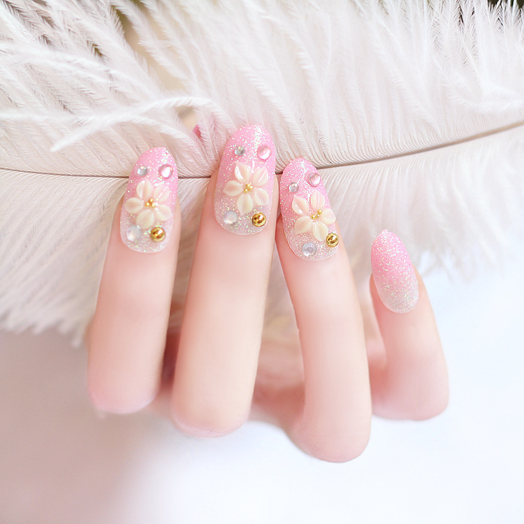 24 Pieces of Bridal Glitter Small Flower Adhesive Beautiful Flower Gold Foil Gold Manicure Finished Fake Nails Wearable