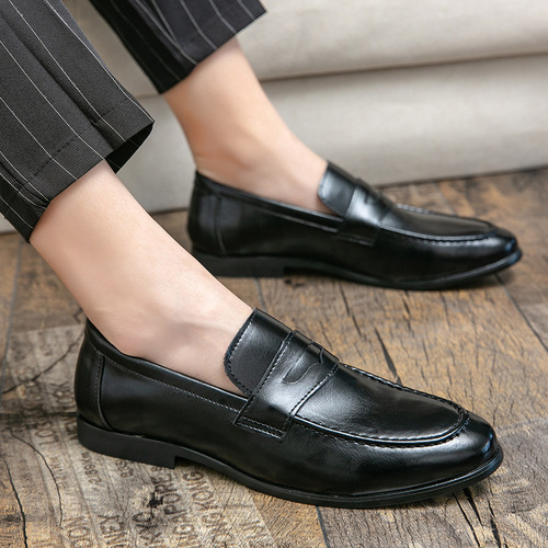 Simple formal dress leather shoes for men, Korean style all-matching men's casual British style, green, step-on fashion hairstylist men's shoes