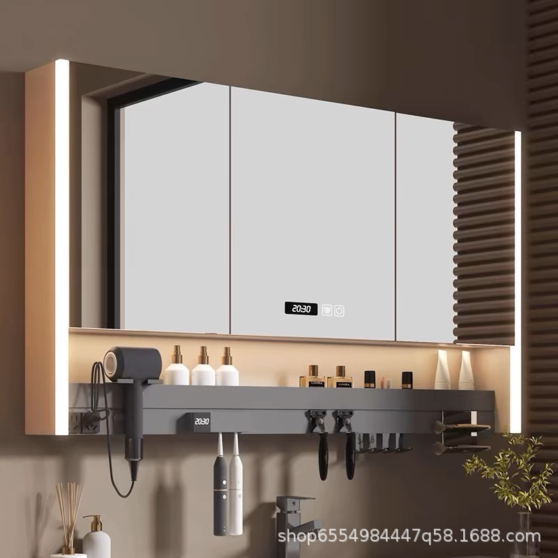 Intelligent bathroom mirror cabinet separate wall-mounted anti-fog bathroom mirror with light hair dryer rack storage integrated cabinet