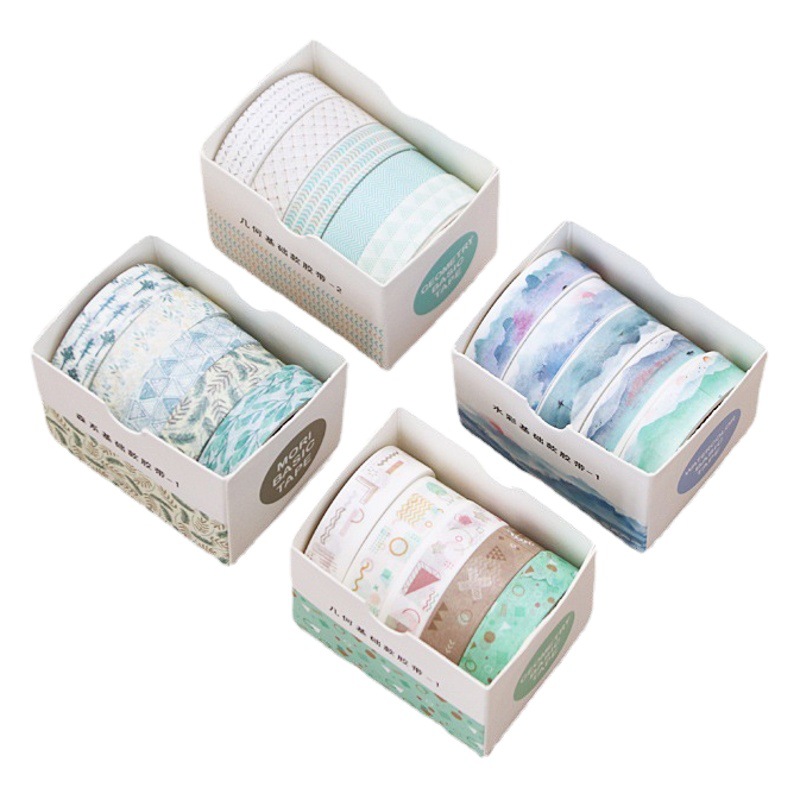 Mori acuarela y cinta de papel traje 5 involucrado en creativo patrón geométrico estudiante básico DIY papelería diario cinta