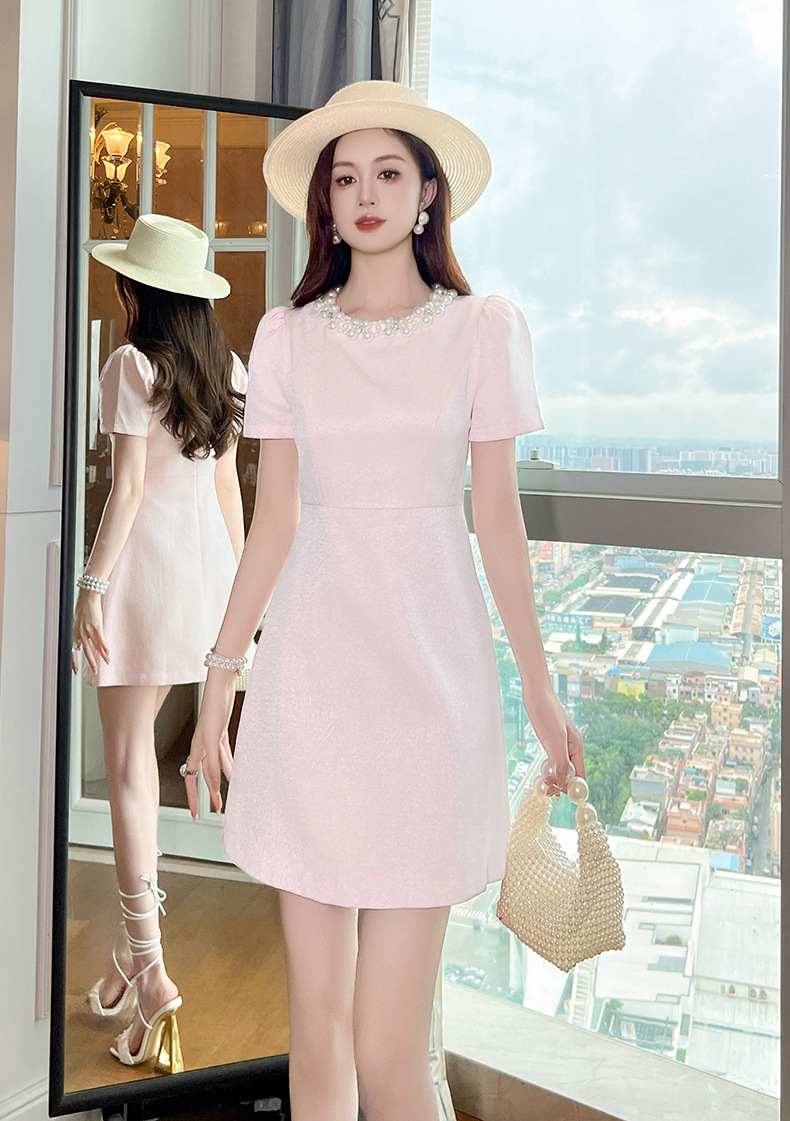 Đầm suông nữ midi cổ tròn thắt eo phong cách Pháp 2026 — Hoa anh đào chi tiết 6