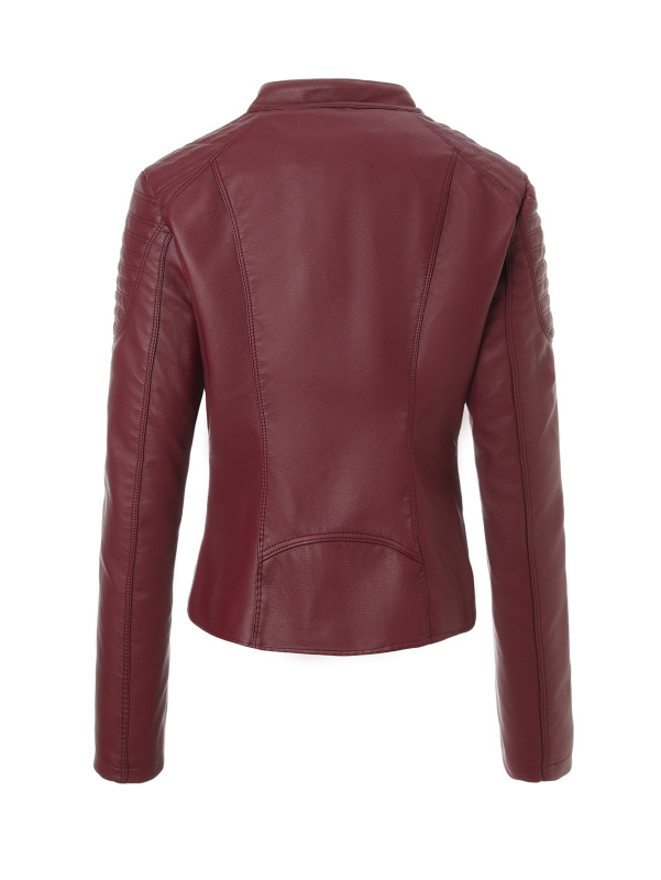 跨境女士欧码修身皮衣秋冬立领外套复古机车皮夹克Women's coat|undefined