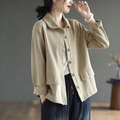2025 秋の新多用途ファッショナブルなトップス女性のレトロ文学通勤無地ルーズシングルブレストジャケット