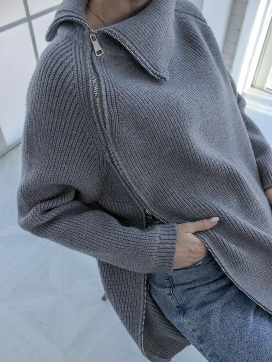 Pull tricoté sexy à col haut et fermeture éclair de style paresseux, haut chaud à manches longues et ample pour vêtements d'extérieur, tendance et épais_voghion.com