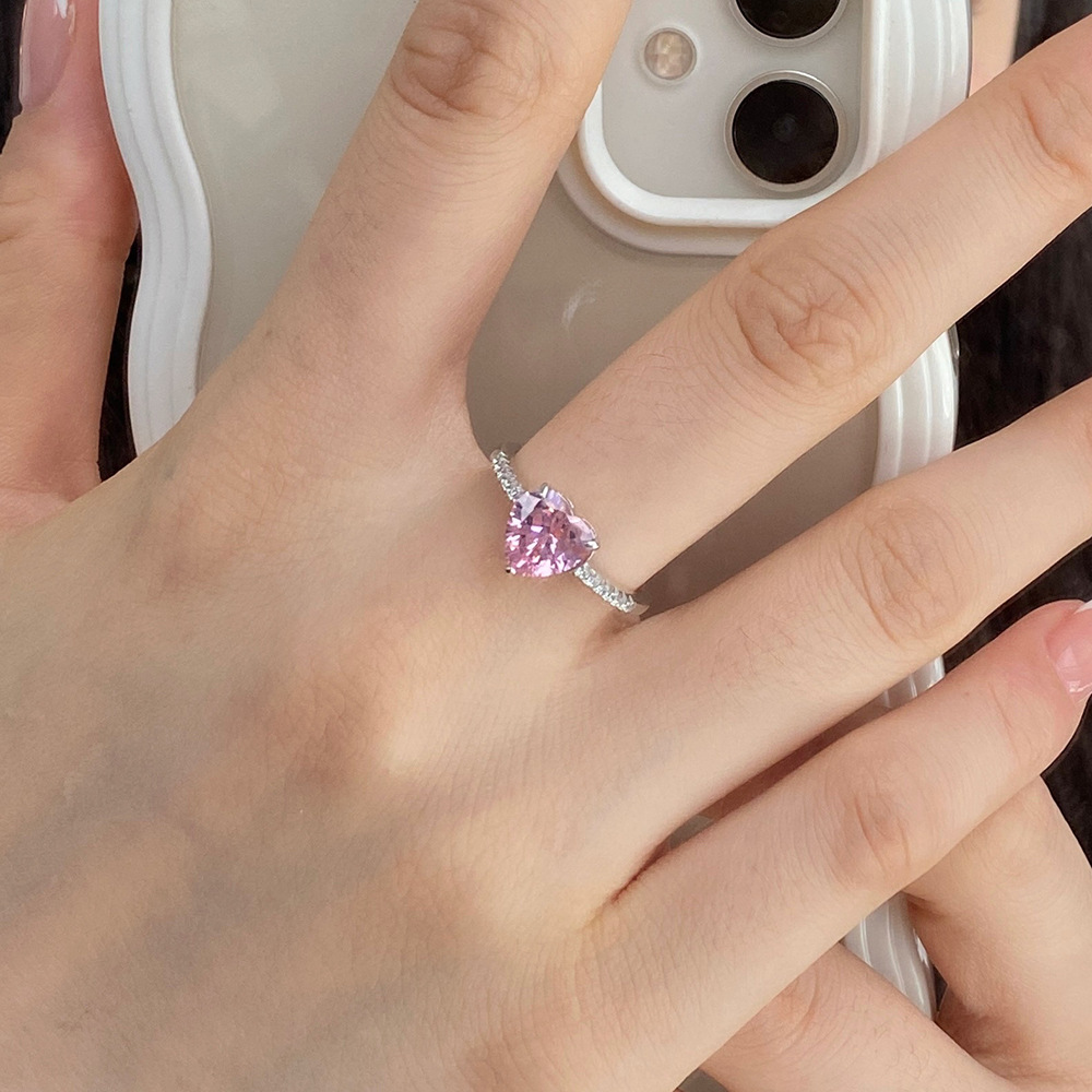 5, 9 Ring Size Festival Occasion 925 Sterling Silver Material Heart Shape Pattern 925 Sterling Silver Heart Shape Gem Rings