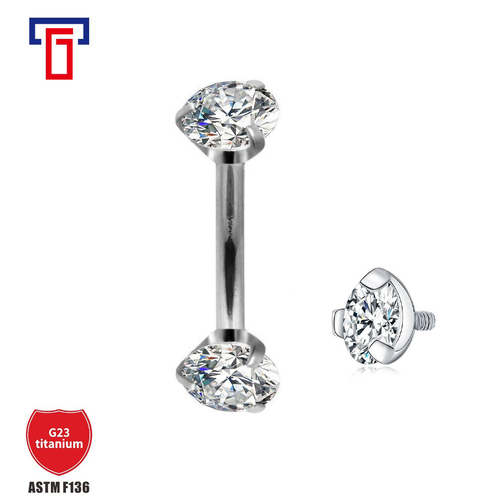 G23 Titanium Three-Claw Zircon Eyebrow Nail Belly Button Ring Navel 14G 16G Eyebrow Barbell Body Piercing Jewelry detail image 5