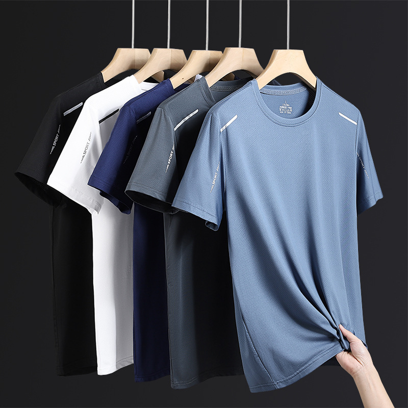 Nuevas camisetas de hielo de tamaño grande para hombres de manga corta secado rápido, blusa de malla transpirable, media manga deportiva delgada de verano.