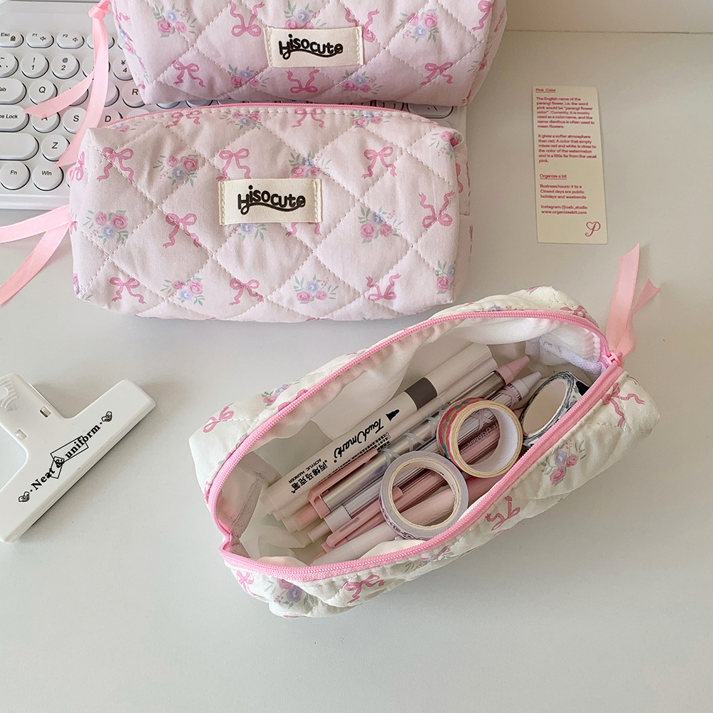 60g Weight Pencil Case Stationery Type 1 Piece Quantity Class, Learning, Graduation Occasion Cotton, Polyester Material Bow Knot Pattern Korean Style Style Bow Knot Cotton Polyester Class Learning Graduation Korean Style Pencil Case 7