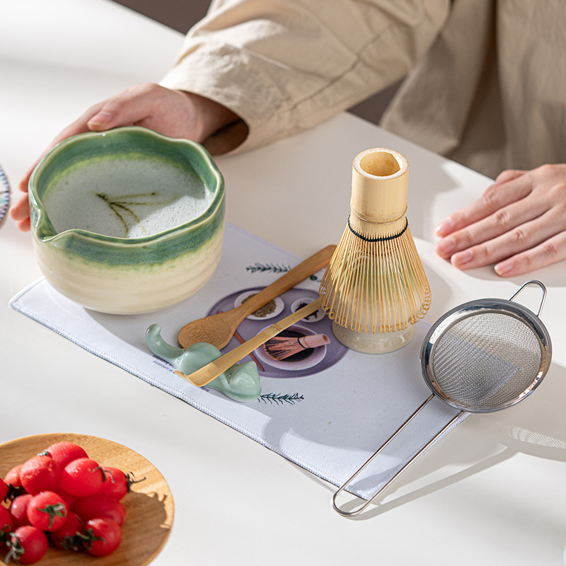 花口グラデーショングレーズ抹茶ボウル口付き抹茶道具セット日本製窯焼き粗陶茶ボウル百本立抹茶|undefined