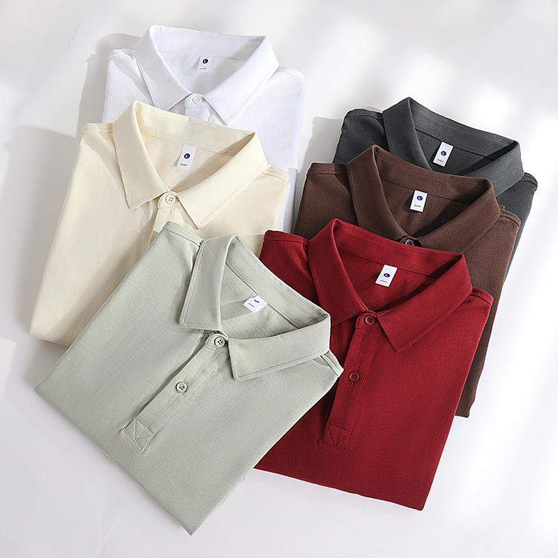 250G平織り双糸精梳純綿ドロップショルダーラペルポロシャツ半袖Tシャツメンズトレンドブランド無地Tシャツライトトレンド|undefined