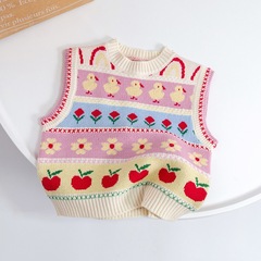 Girls' knitted vest autumn 2023 new children's sweater vest baby vest pullover head wear foreign style vest