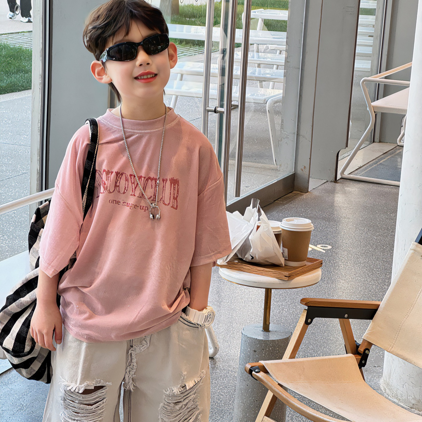 Tairu 2025 Summer New Korean Style Boys All-match Letter Breathable Design T-shirt Children's Top Short Sleeve