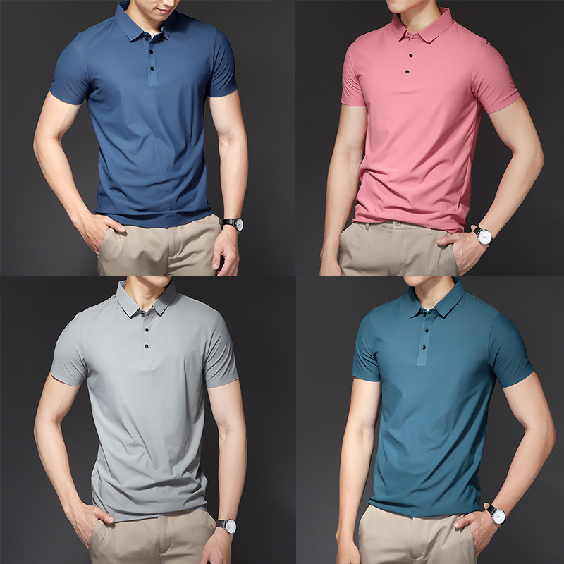 Camiseta de mangas cortas de hielo sin marcas de hombre polo verano 2024 ropa de trabajo de equipo de hombres con solapa de negocios para hombres