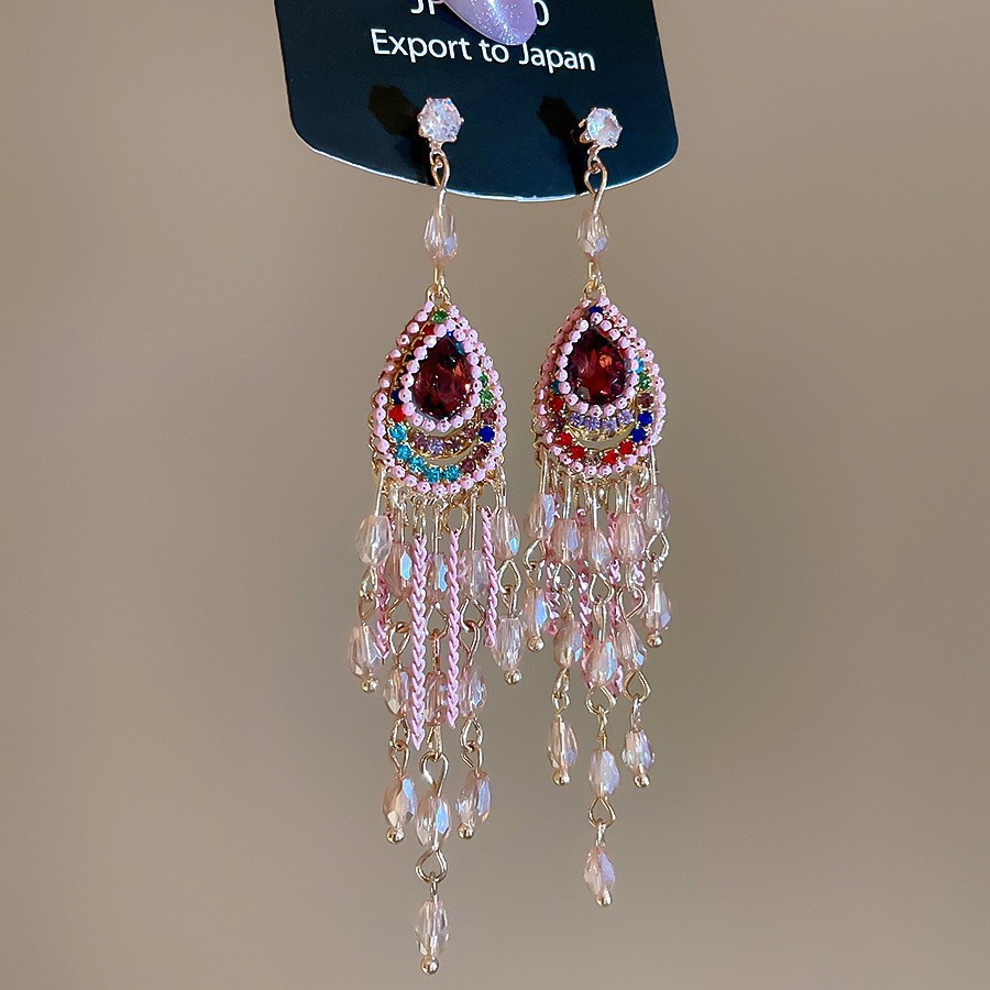Aguja de plata con diamantes de cristal pendientes de bordilla estilo nacional pendientes de temperamento pequeño ligero lujo de alta calidad industria pesada exageración pendientes