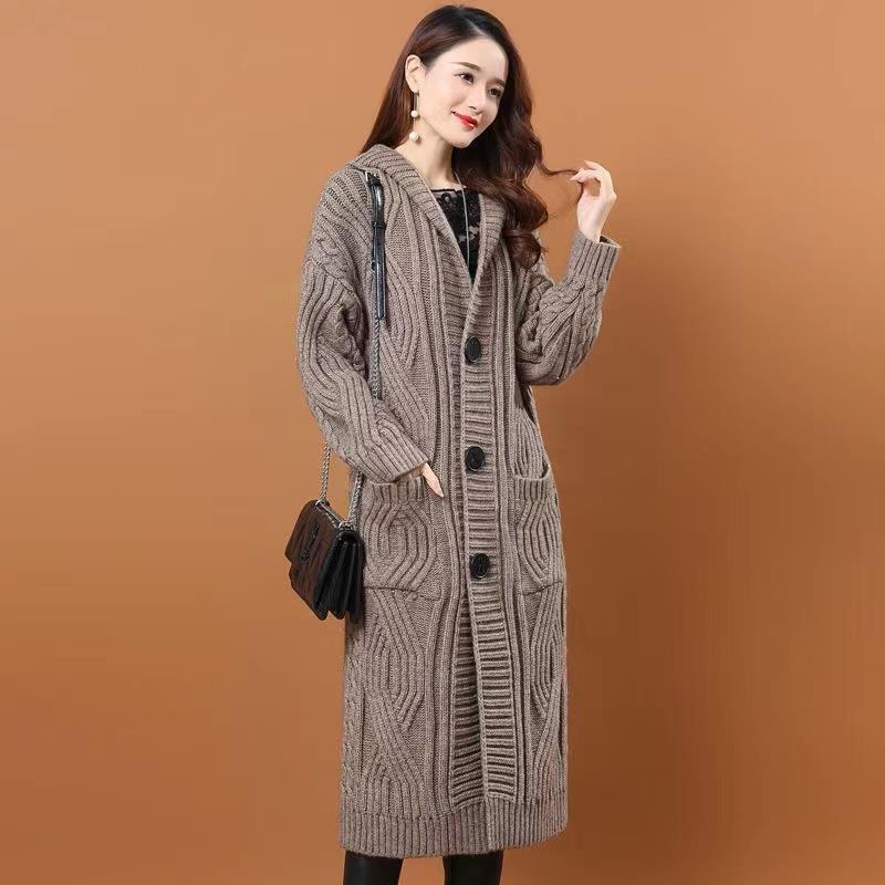 Internet Celebrity Hooded Knitted Cardigan Autumn 2024 New Women's Korean Loose Mid-length Fashion Lazy Break