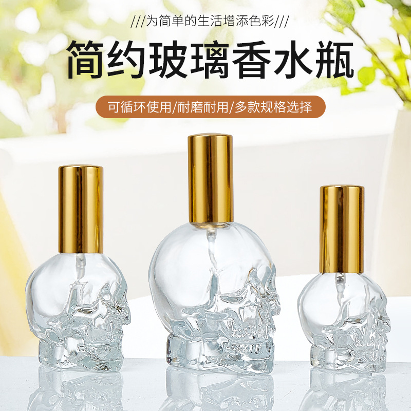 透明异形玻璃瓶骷髅头香水玻璃瓶护肤品瓶小样分装瓶便携香水空瓶