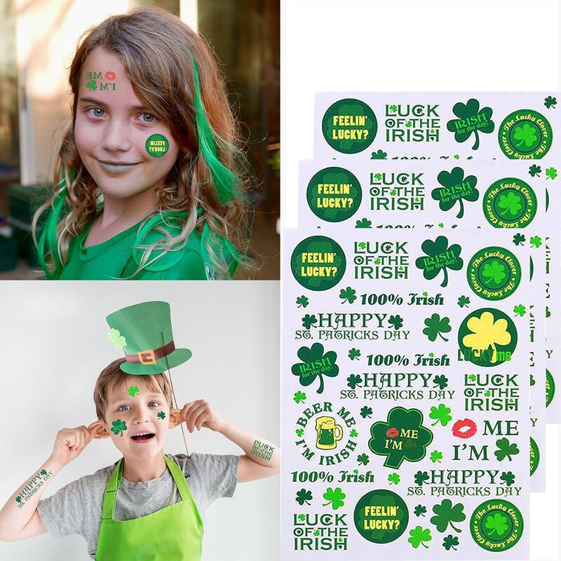 Irish Carnival Party Lucky Shamrock Glitter Sticker St Patrick's Day Four-leaf Clover Waterproof Tattoo Sticker Irish Carnival Party Lucky Shamrock Glitter Sticker St Patrick's Day Four-leaf Clover Waterproof Tattoo Sticker