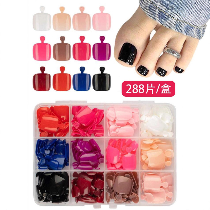 Cross-Border 24-Grid 288-Piece Colorful Short Wearable Toenail Tips Removable Nail Tips Toenail Pieces