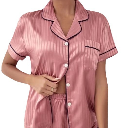 KF salvaje europeo y americano Comercio exterior de las mujeres Ropa para el hogar de manga corta pijamas de seda artificial de las mujeres de verano multicolor traje de estilo multi