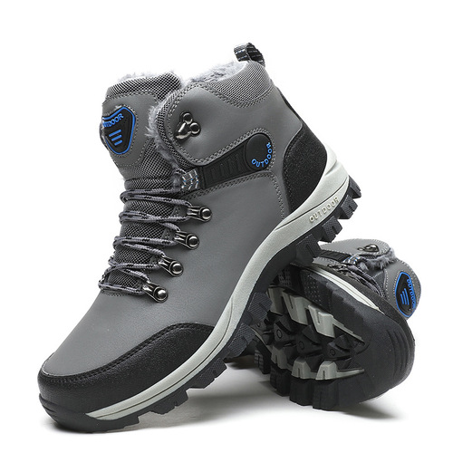 Winter Plus Size Fleece Hiking Boots, Warm Snow Boots for Men, Men's High-Cut Cotton Boots, Thick Sole Outdoor Casual Shoes