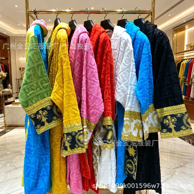 Cross-Border Foreign Trade E-Commerce European Pure Cotton Five-Star Hotel Luxury Adult Couple's Cut Velvet Jacquard Pure Cotton Bathrobe in Multiple Colors