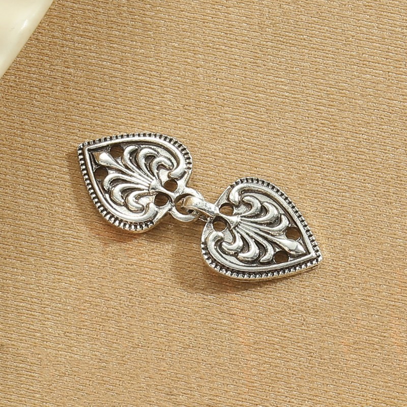 BC1045 고대 실버 버클하는 하트 모양의 잎 (클립 없음)